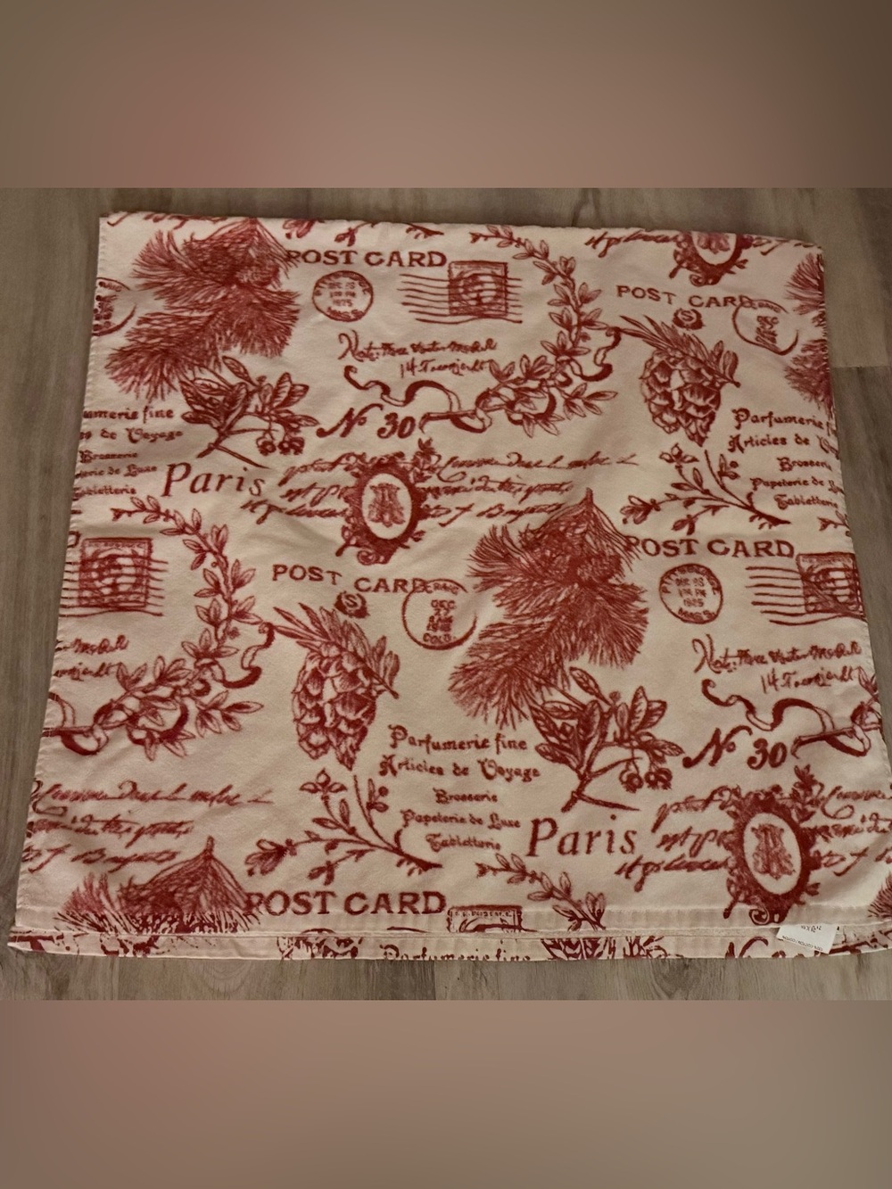 Pottery Barn Paris Toile Postcard Print Red/White Cotton Bath Towel 28x55
